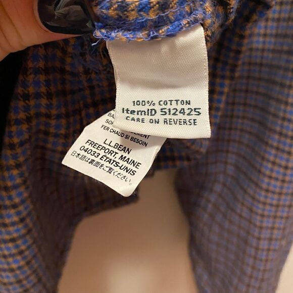 L.L. BEAN Long Sleeve Button-Up Flannel Wicked Good Top Nutmeg Blue Women’s MP - Picture 7 of 7